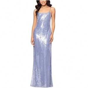 AQUA Blue Sequin Gown Sleeveless Lace Up Back Formal Dress Size 16
